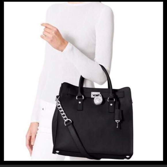 Michael Kors Handbags - Michael Kors Hamilton Large Tote Bag Black Silver